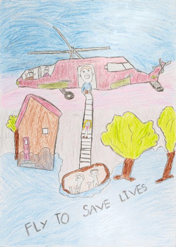 A painting of a person in a black suit flying in the sky. 2025 International Aviation Art Contest Honorable Mention.