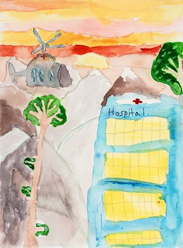 A painting of a person in a black suit flying in the sky. 2025 International Aviation Art Contest Honorable Mention.